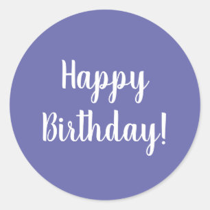 Happy Birthday Purple White Typography Classic Round Sticker