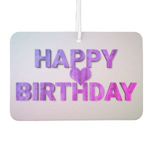 Happy Birthday Purple Wooden Cutout with Heart Car Air Freshener