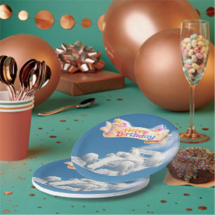 Happy birthday racing car cloud 17.8 cm round pape paper plate