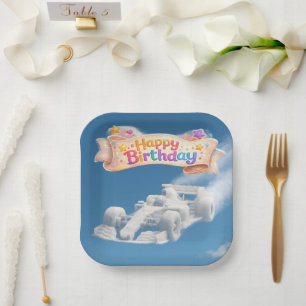 Happy birthday racing car cloud 7 in.² paper plate