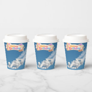 Happy birthday racing car cloud paper cup with lid