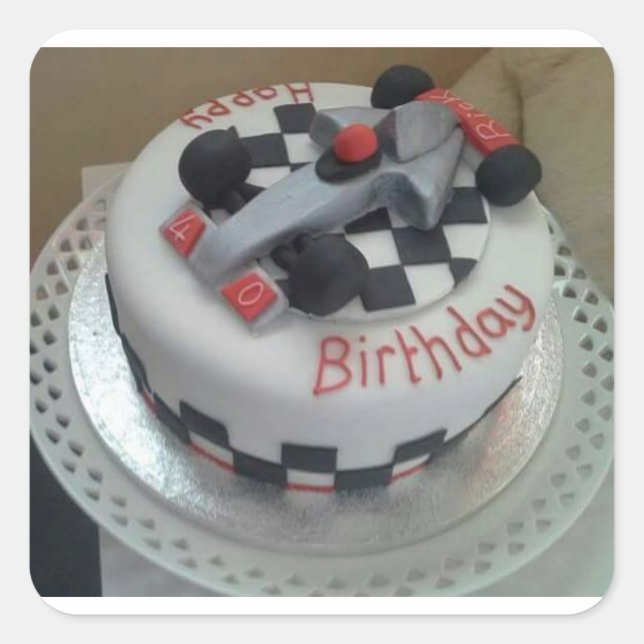 happy birthday racing car square sticker (Front)