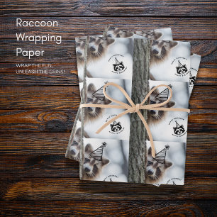 Happy Birthday Racoon Wrapping Paper Sheets