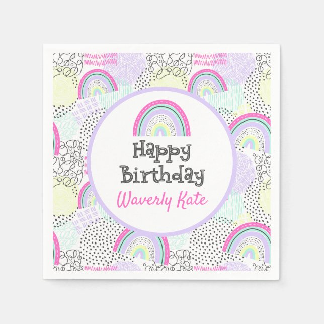 Happy Birthday Rainbow 90's Girl's Kawaii Party Napkin (Front)