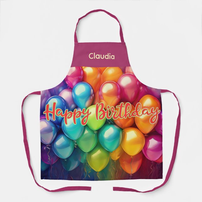 Happy Birthday Rainbow Balloons Personalised Apron (Front)