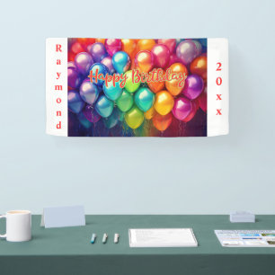 Happy Birthday Rainbow Balloons Personalised Name Banner