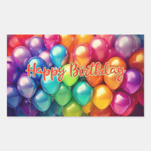 Happy Birthday Rainbow Balloons Rectangular Sticker