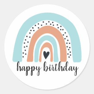 Happy Birthday Rainbow Blue Peach Classic Round Sticker