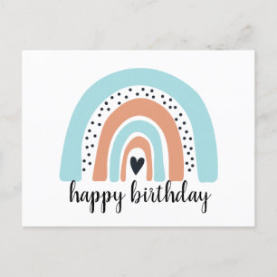 Happy Birthday Rainbow Blue Peach Postcard