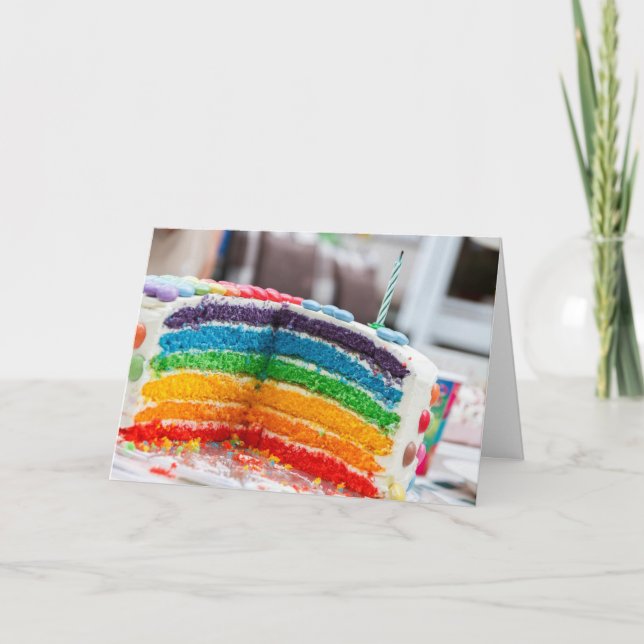 Happy Birthday Rainbow Cake LGBT Card (Front)