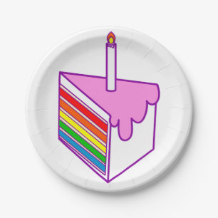 happy birthday rainbow cake paper plate