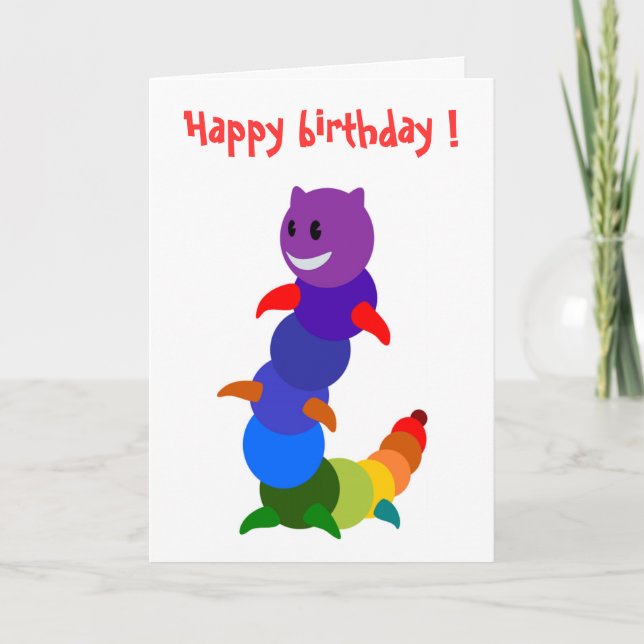 "HAPPY BIRTHDAY" RAINBOW CATERPILLAR CARD (Front)