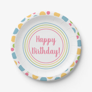 Happy Birthday Rainbow Colors Paper Plate