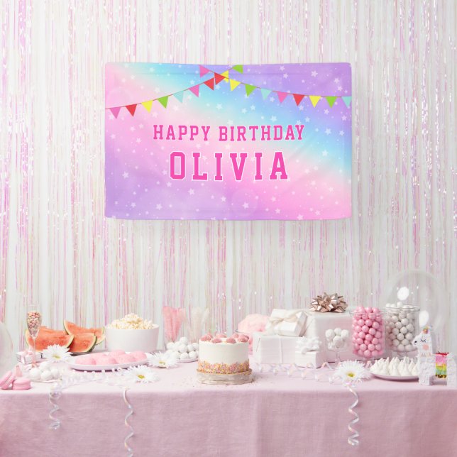 Happy Birthday Rainbow Girl Banner (Party)