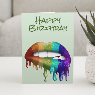 Happy Birthday Rainbow Lips Dripping Card