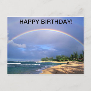 Happy Birthday rainbow over beach postcard