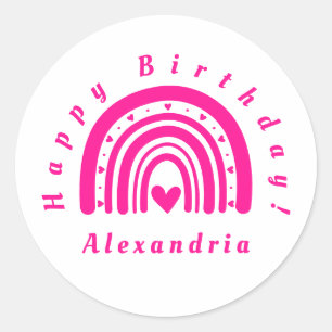 Happy Birthday Rainbow Personalised Hot Pink Classic Round Sticker