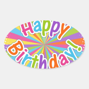 Happy Birthday Rainbow Text Oval Sticker