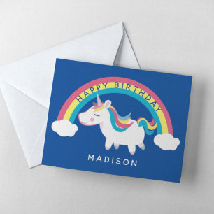 Happy Birthday   Rainbow Unicorn   Add Their Name Card