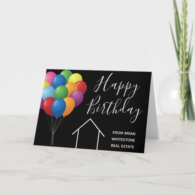 Happy Birthday Real Estate Company Balloons Custom Card (Front)
