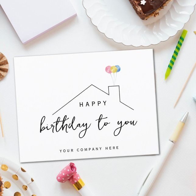 Happy Birthday Realty House Balloons Postcard (Happy Birthday Realty House Balloons Postcard)