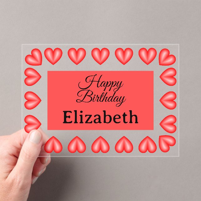 Happy birthday rectangle heart frame custom name acrylic invitations (Insitu (Handheld))