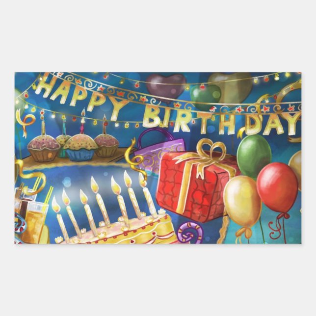 Happy Birthday Rectangular Sticker (Front)