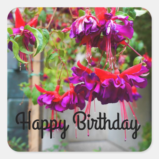 Happy Birthday Red and Purple Fuchsia #1 Stickers (Front)
