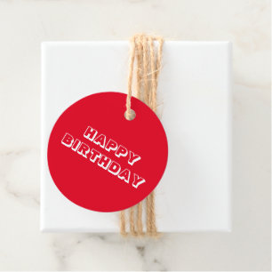 Happy Birthday red and white modern bold Favour Tags