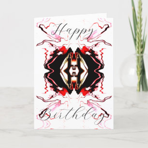 Happy Birthday Red Black White Abstract Flower  Card