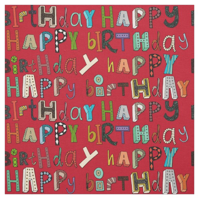 happy birthday red fabric (Swatch)