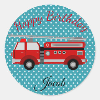 Happy Birthday Red Fire Engine Classic Round Sticker