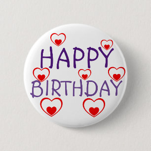 Happy Birthday Red Hearts 6 Cm Round Badge