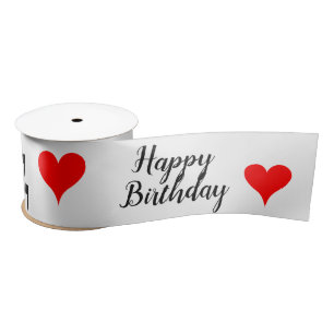 Happy Birthday Red Hearts Satin Ribbon