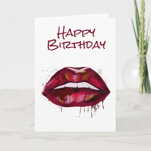Happy Birthday Red Lips Dripping Card (Front)