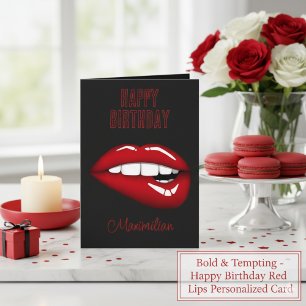 Happy Birthday Red Lips Personalised Card
