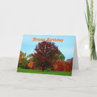 Happy Birthday Red Oak Tree in Autumn