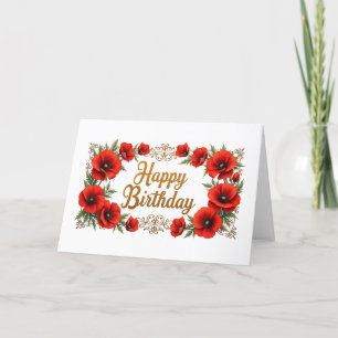 Happy Birthday Red Poppy Flowers Thank You Card