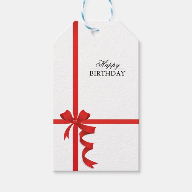 Happy Birthday Red Ribbon Gift Tags (Front)
