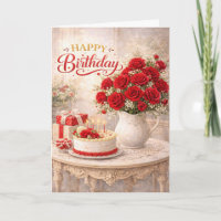 Happy Birthday Red Rose Cottage Still Life