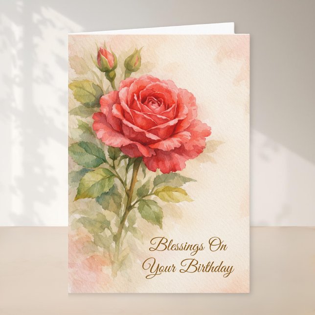 Happy Birthday Red Rose Floral Christian Card (Creator Uploaded)