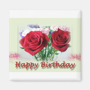 Happy Birthday Red Roses Floral Design Magnet