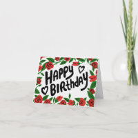 HAPPY BIRTHDAY Red Roses Frame Floral Customise It
