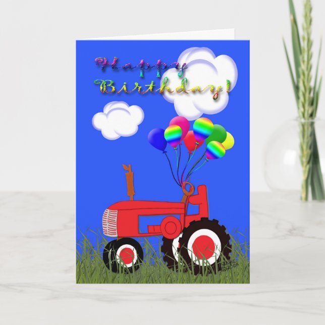 Happy Birthday Red Tractor Card (Front)