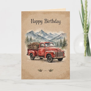 Happy Birthday Red Truck Mountain Card