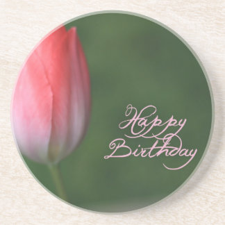 happy birthday red tulip flower coaster