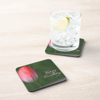 happy birthday red tulip flower coaster