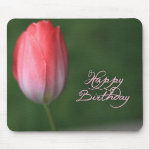 happy birthday red tulip flower mouse pad