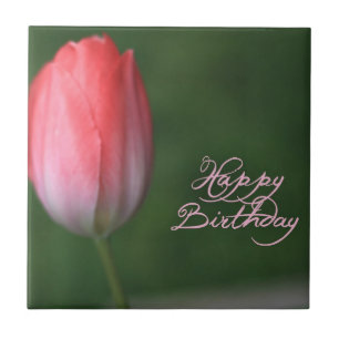 happy birthday red tulip flower tile