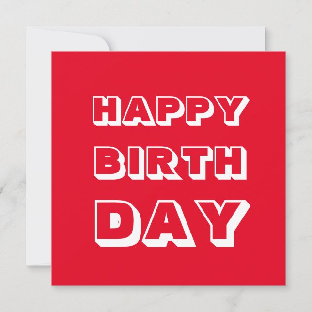Happy Birthday, Red white modern bold Card (Front)